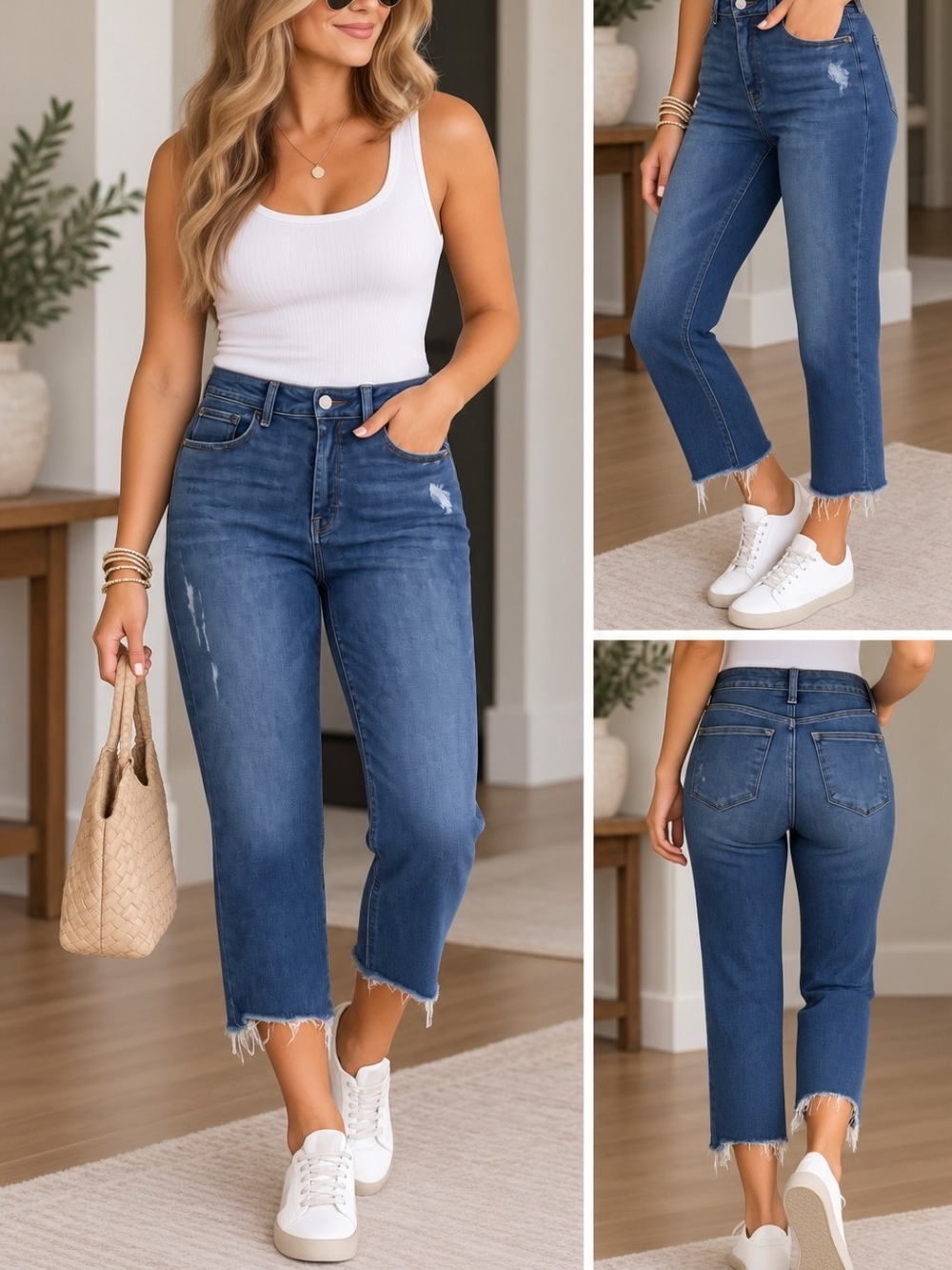 Judy Blue Medium Blue High-Rise Cropped Frayed Hem Jeans